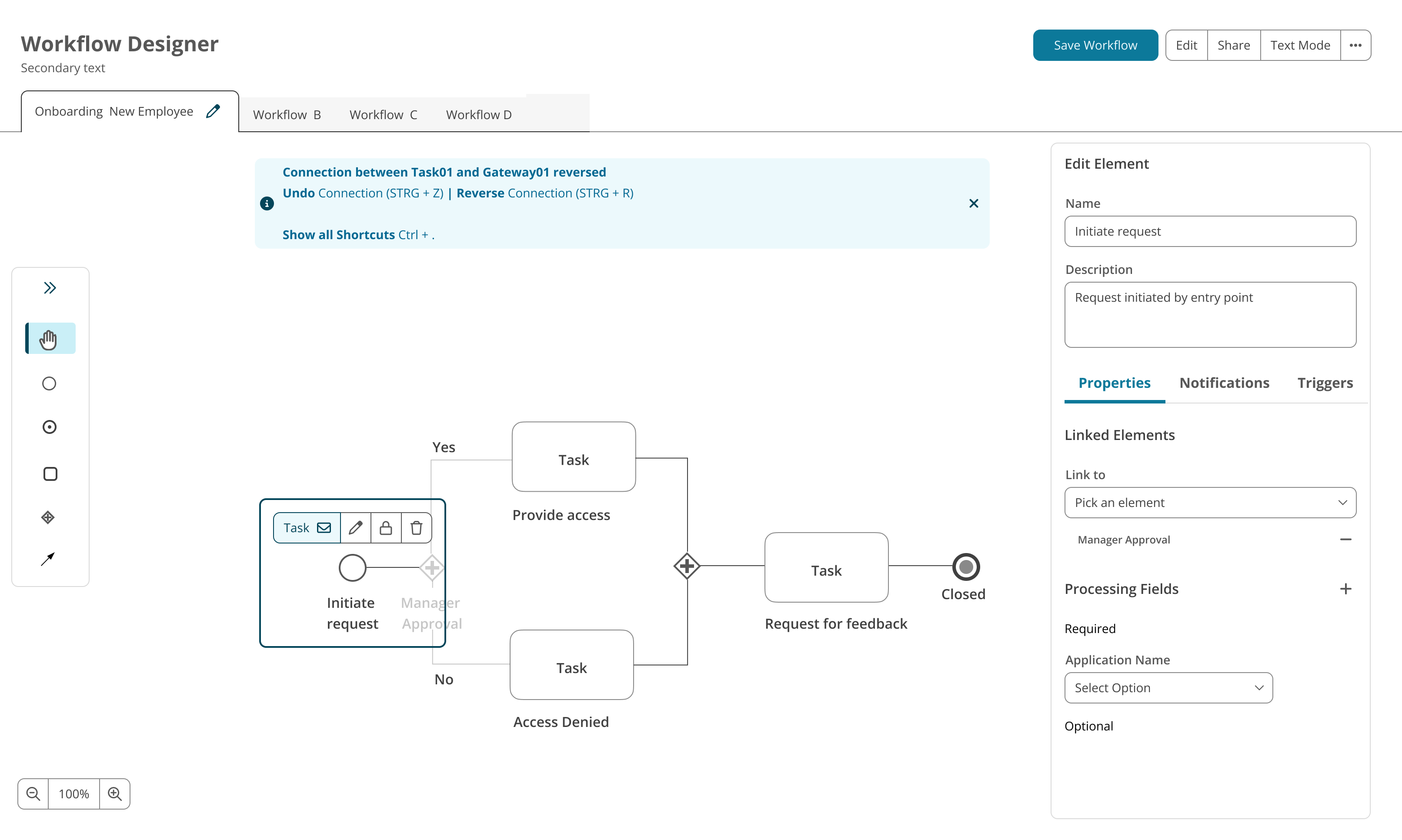 First hi-fidelity design of a graphical process designer