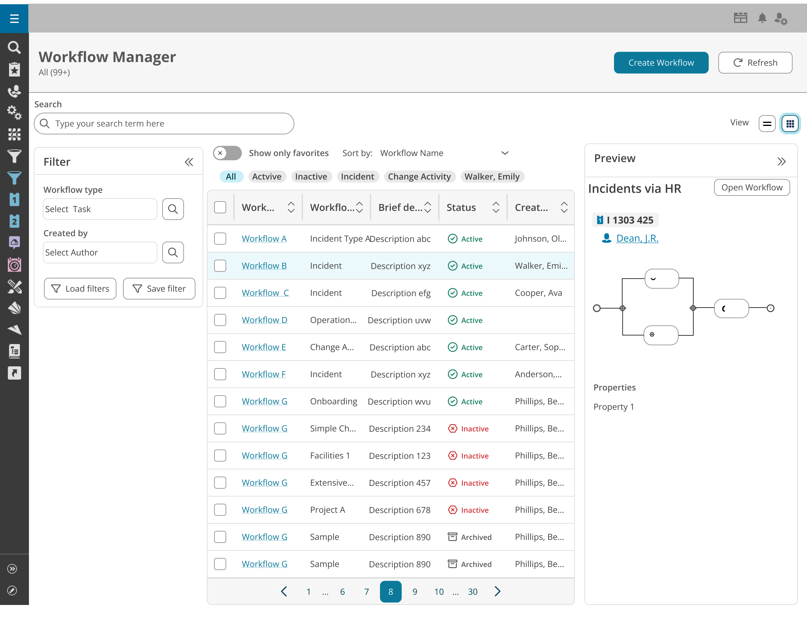 First hi-fidelity design of a workflow manager