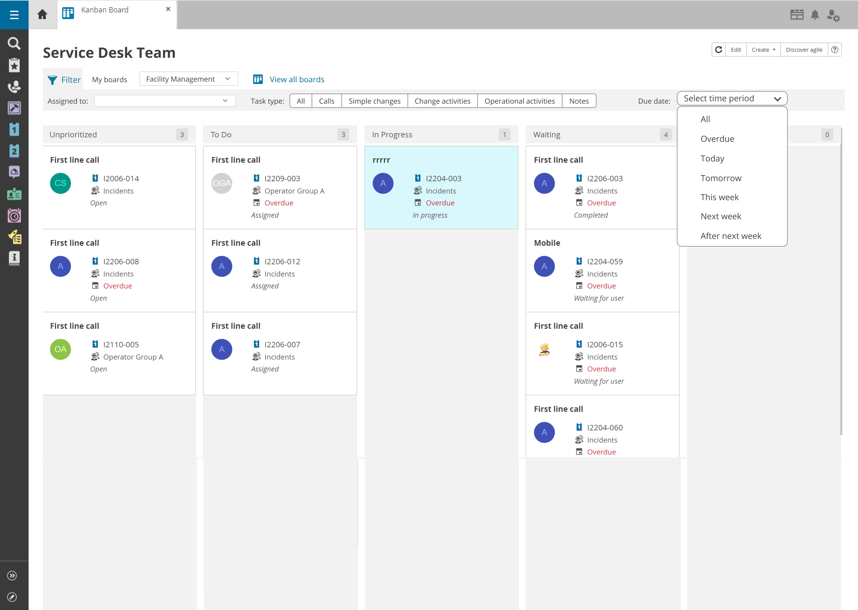 An early design on the Kanban board with Filters