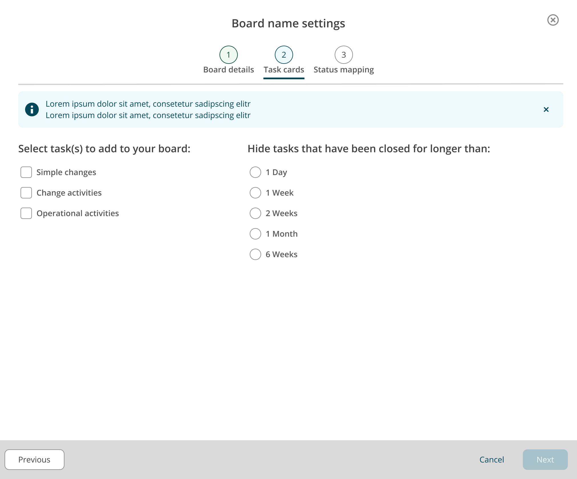 Improved set up and mapping of a Kanbanboard in the new Design System language